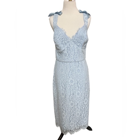 Laundry Shelli Segal Blue Lace Floral Midi Dress 10 NEW Elegant Coquette Wedding - Picture 4 of 5